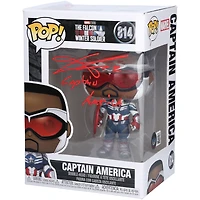 Anthony Mackie The Falcon and The Winter Soldier Autographed Captain America #814 Funko Pop! Figurine With "Captain America" Inscription - Signed in Red Paint - BAS