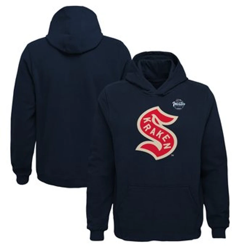 Youth Fanatics Deep Sea Blue Seattle Kraken 2024 NHL Winter Classic Team Crest Pullover Hoodie