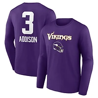 Men's Jordan Addison Purple Minnesota Vikings Team Wordmark Player Name & Number Long Sleeve T-Shirt