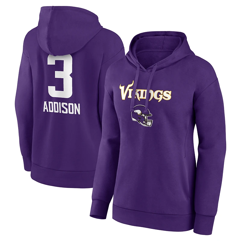 Women's Jordan Addison Purple Minnesota Vikings Team Wordmark Player Name & Number Pullover Hoodie