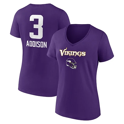 Women's Jordan Addison Purple Minnesota Vikings Team Wordmark Player Name & Number V-Neck T-Shirt