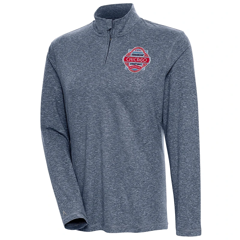 Women's Antigua  Heather Navy Chicago Street Race Confront Quarter-Zip Pullover Top