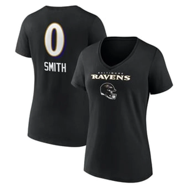 Women's Roquan Smith Black Baltimore Ravens Team Wordmark Player Name & Number V-Neck T-Shirt