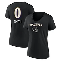 Women's Roquan Smith Black Baltimore Ravens Team Wordmark Player Name & Number V-Neck T-Shirt