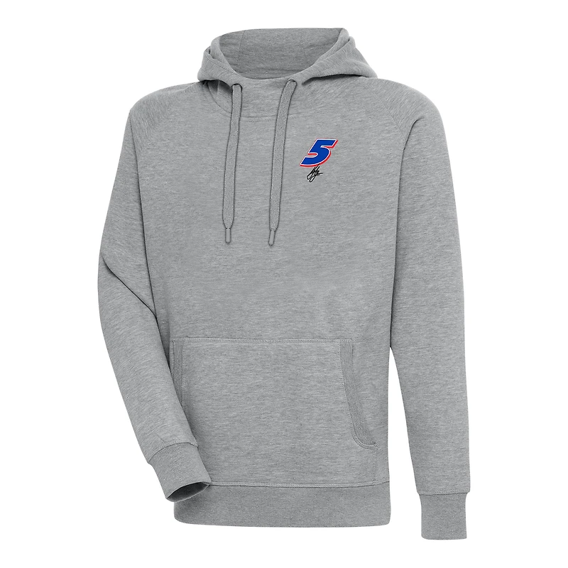 Men's Antigua Heather Gray Kyle Larson Victory Pullover Hoodie