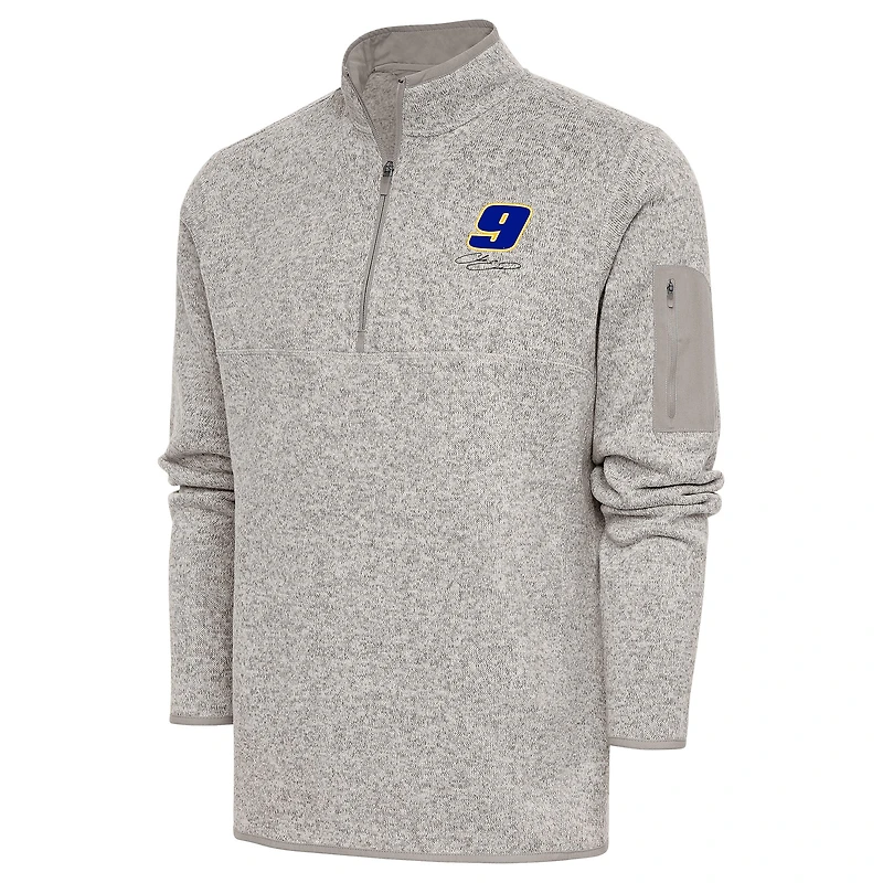 Men's Antigua Oatmeal Chase Elliott Fortune Quarter-Zip Pullover Jacket