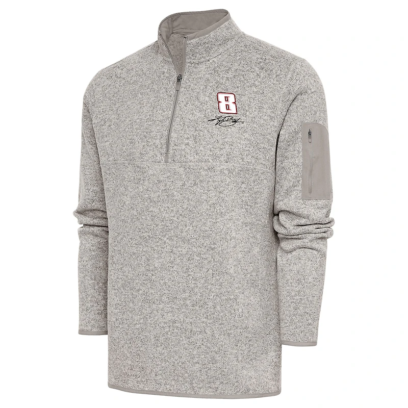 Men's Antigua Oatmeal Kyle Busch Fortune Quarter-Zip Pullover Jacket
