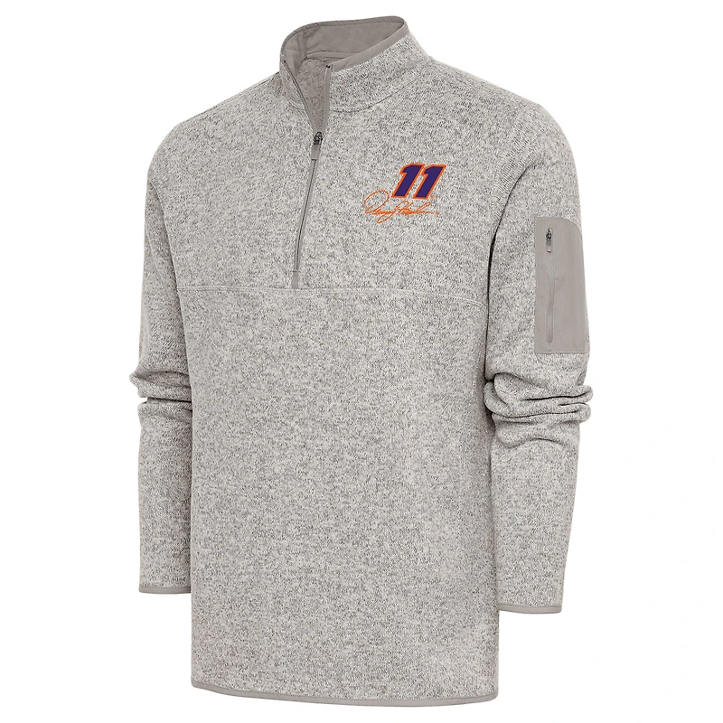 Men's Antigua Oatmeal Denny Hamlin Fortune Quarter-Zip Pullover Jacket