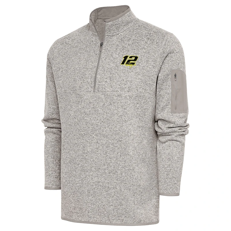 Men's Antigua Oatmeal Ryan Blaney Fortune Quarter-Zip Pullover Jacket