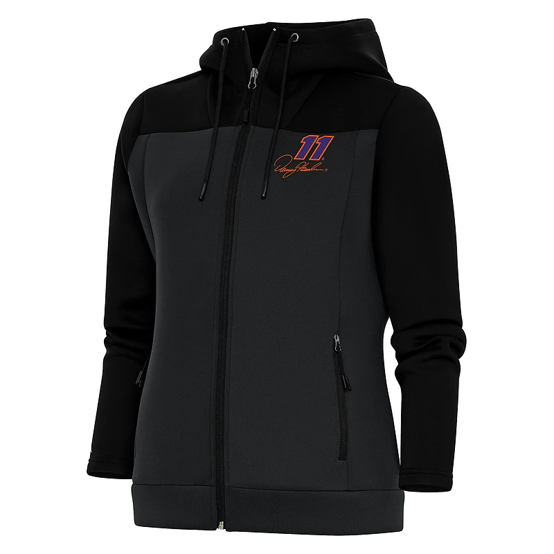 Women's Antigua  Black/Gray Denny Hamlin Protect Full-Zip Hoodie