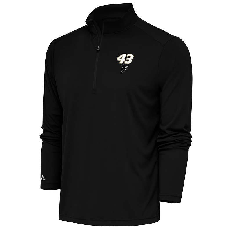 Men's Antigua Black Erik Jones Tribute Quarter-Zip Pullover Top