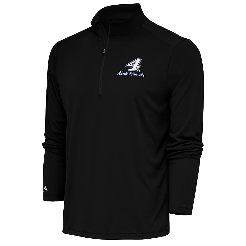 Men's Antigua Black Kevin Harvick Tribute Quarter-Zip Pullover Top