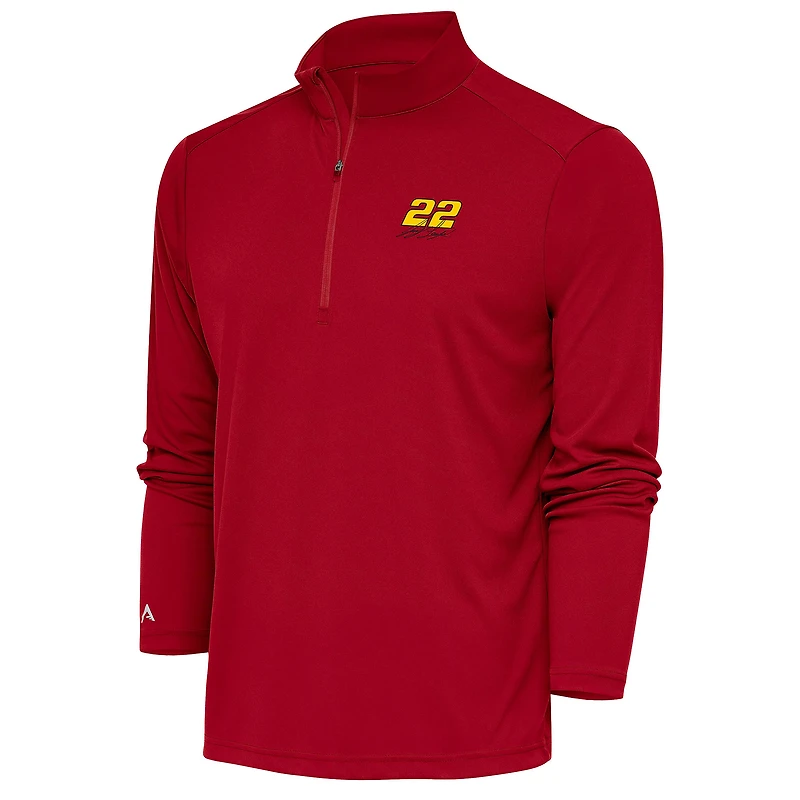 Men's Antigua Red Joey Logano Tribute Quarter-Zip Pullover Top