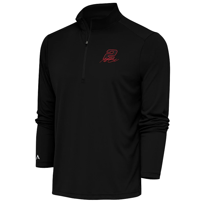 Men's Antigua Black Austin Cindric Tribute Quarter-Zip Pullover Top