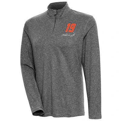Women's Antigua  Heather Black Martin Truex Jr Confront Quarter-Zip Pullover Top