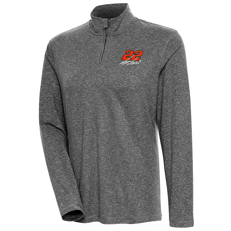 Women's Antigua  Heather Black Joey Logano Confront Quarter-Zip Pullover Top