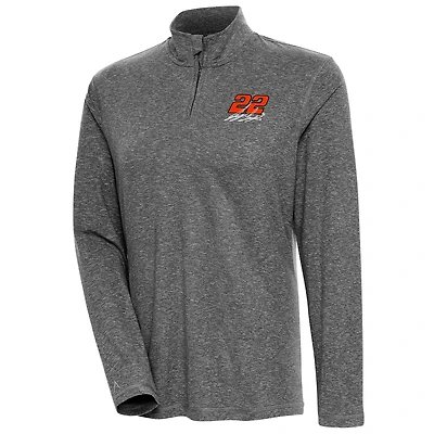 Women's Antigua  Heather Black Joey Logano Confront Quarter-Zip Pullover Top