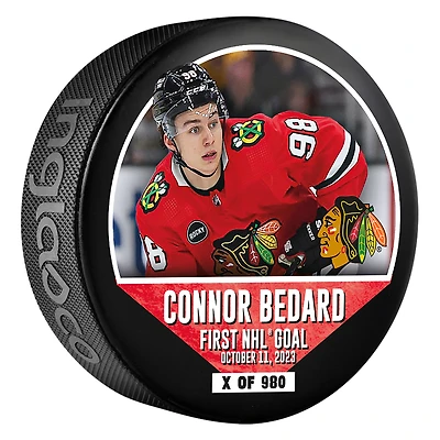 Connor Bedard Chicago Blackhawks First NHL Goal Hockey Puck - Limited Edition of 980