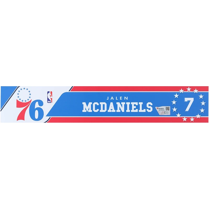 Jalen McDaniels Philadelphia 76ers Player-Issued #7 Blue Nameplate from the 2022-23 Season