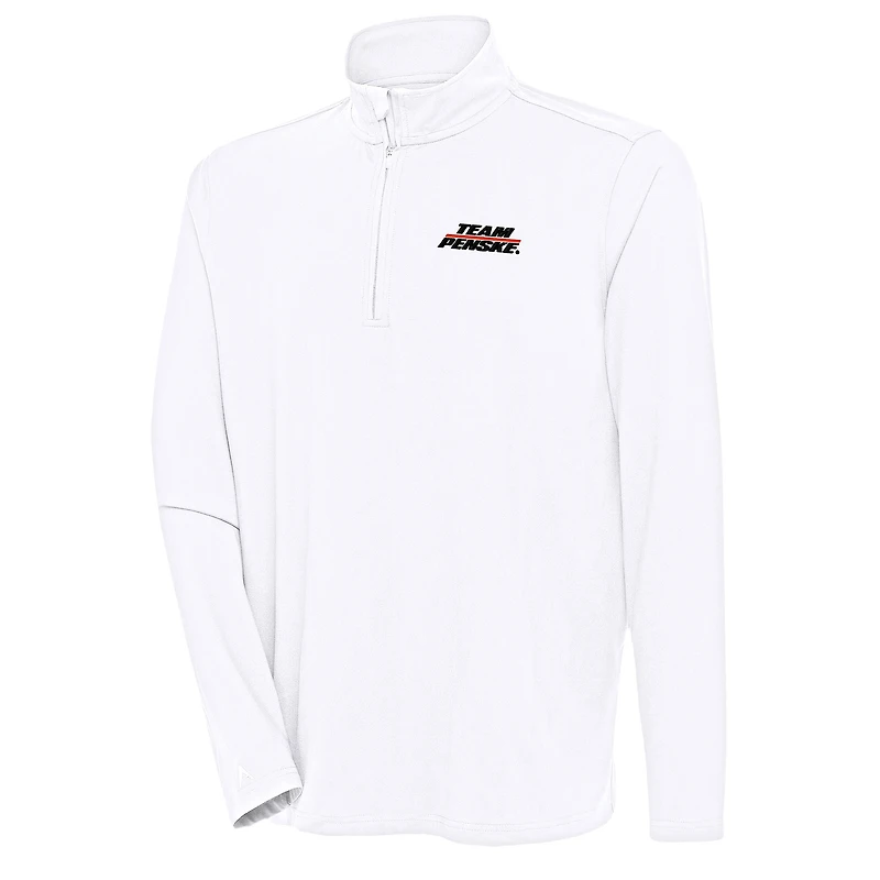 Men's Antigua White Team Penske Hunk Quarter-Zip Pullover Top