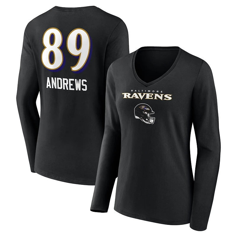 Women's Mark Andrews Black Baltimore Ravens Team Wordmark Player Name & Number Long Sleeve V-Neck T-Shirt