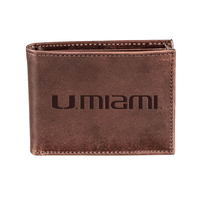 Brown Miami Hurricanes Bi-Fold Leather Wallet