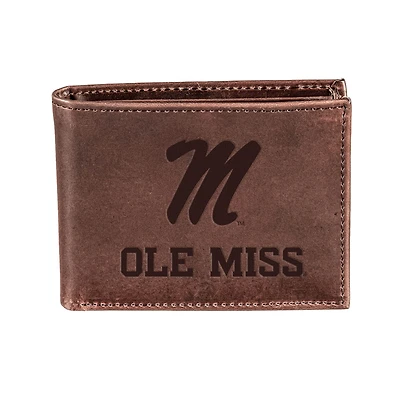 Brown Ole Miss Rebels Bi-Fold Leather Wallet