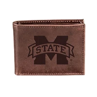 Brown Mississippi State Bulldogs Bi-Fold Leather Wallet
