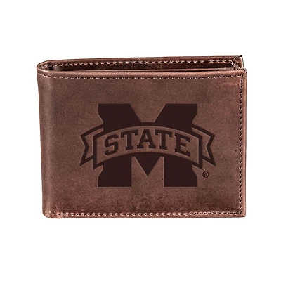 Brown Mississippi State Bulldogs Bi-Fold Leather Wallet