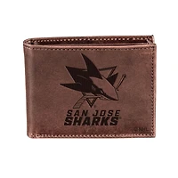 Brown San Jose Sharks Bi-Fold Leather Wallet