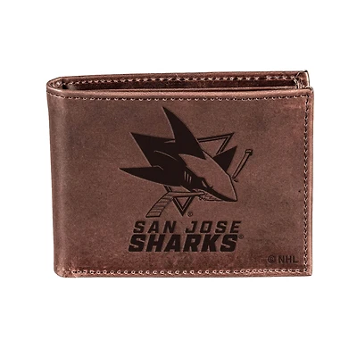 Brown San Jose Sharks Bi-Fold Leather Wallet