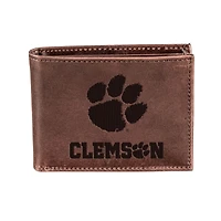 Brown Clemson Tigers Bi-Fold Leather Wallet