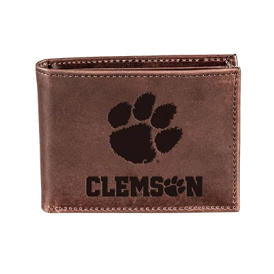 Brown Clemson Tigers Bi-Fold Leather Wallet