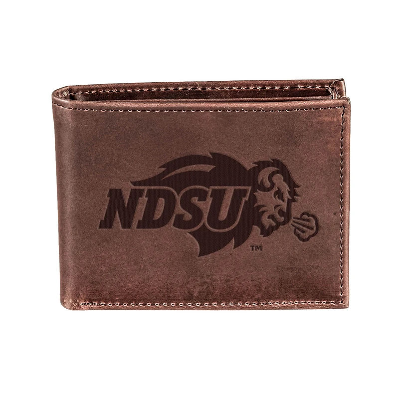 Brown NDSU Bison Bi-Fold Leather Wallet