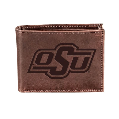 Brown Oklahoma State Cowboys Bi-Fold Leather Wallet
