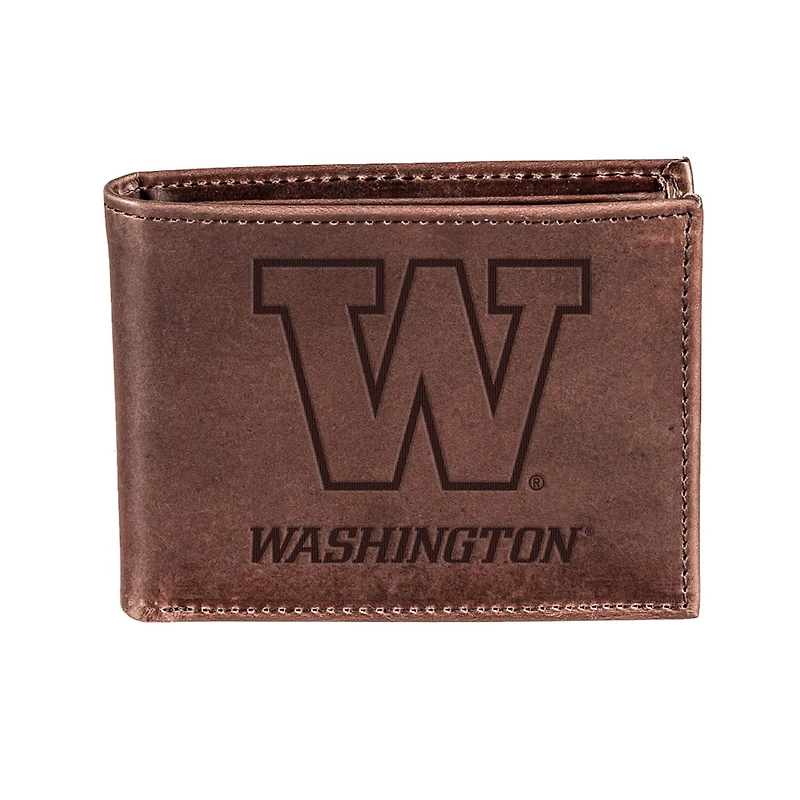 Brown Washington Huskies Bi-Fold Leather Wallet