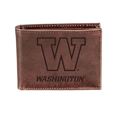 Brown Washington Huskies Bi-Fold Leather Wallet