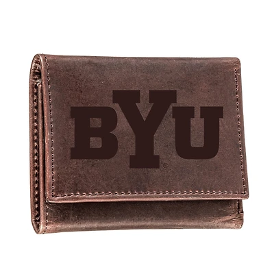 Brown BYU Cougars Leather Tri-Fold Wallet