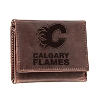 Brown Calgary Flames Leather Tri-Fold Wallet