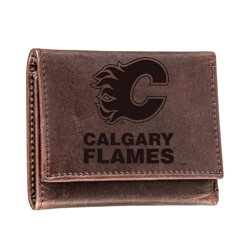 Brown Calgary Flames Leather Tri-Fold Wallet