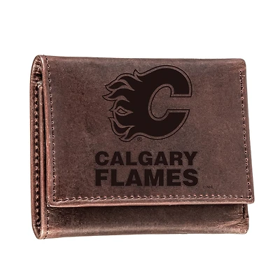 Brown Calgary Flames Leather Tri-Fold Wallet