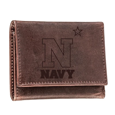 Brown Navy Midshipmen Leather Tri-Fold Wallet