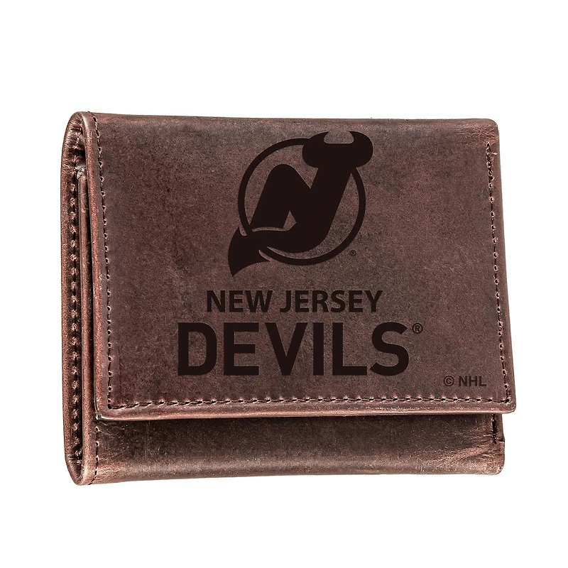 Brown New Jersey Devils Leather Tri-Fold Wallet