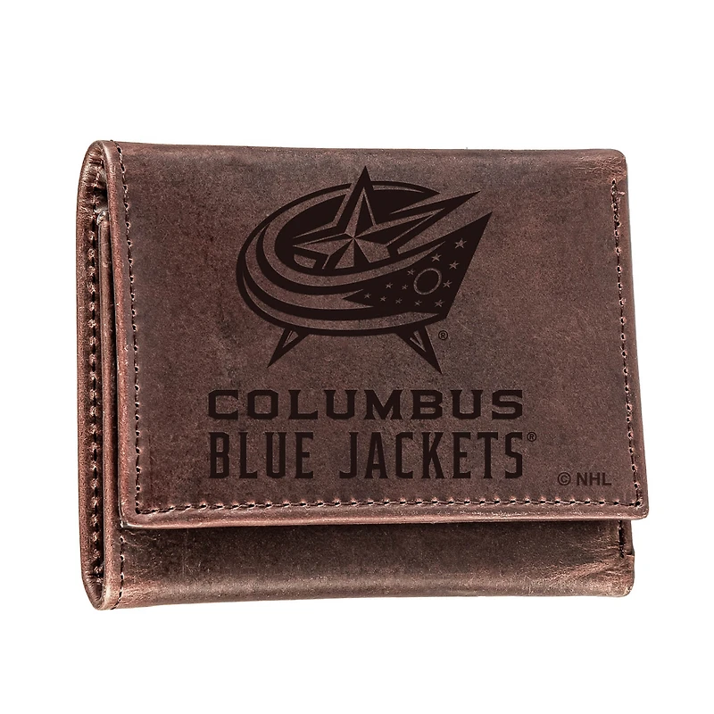 Brown Columbus Blue Jackets Leather Tri-Fold Wallet