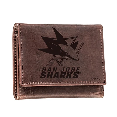 Brown San Jose Sharks Leather Tri-Fold Wallet
