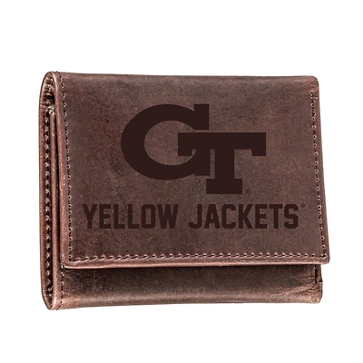 Brown Georgia Tech Yellow Jackets Leather Tri-Fold Wallet