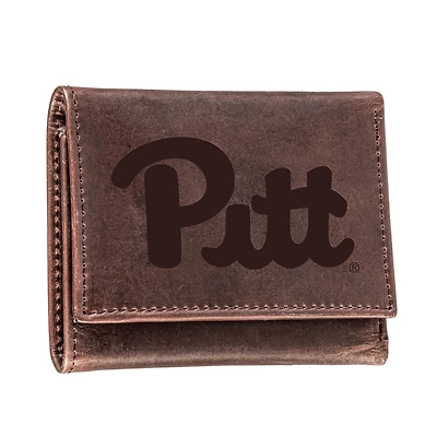 Brown Pitt Panthers Leather Tri-Fold Wallet