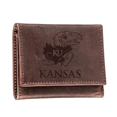 Brown Kansas Jayhawks Leather Tri-Fold Wallet