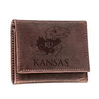 Brown Kansas Jayhawks Leather Tri-Fold Wallet
