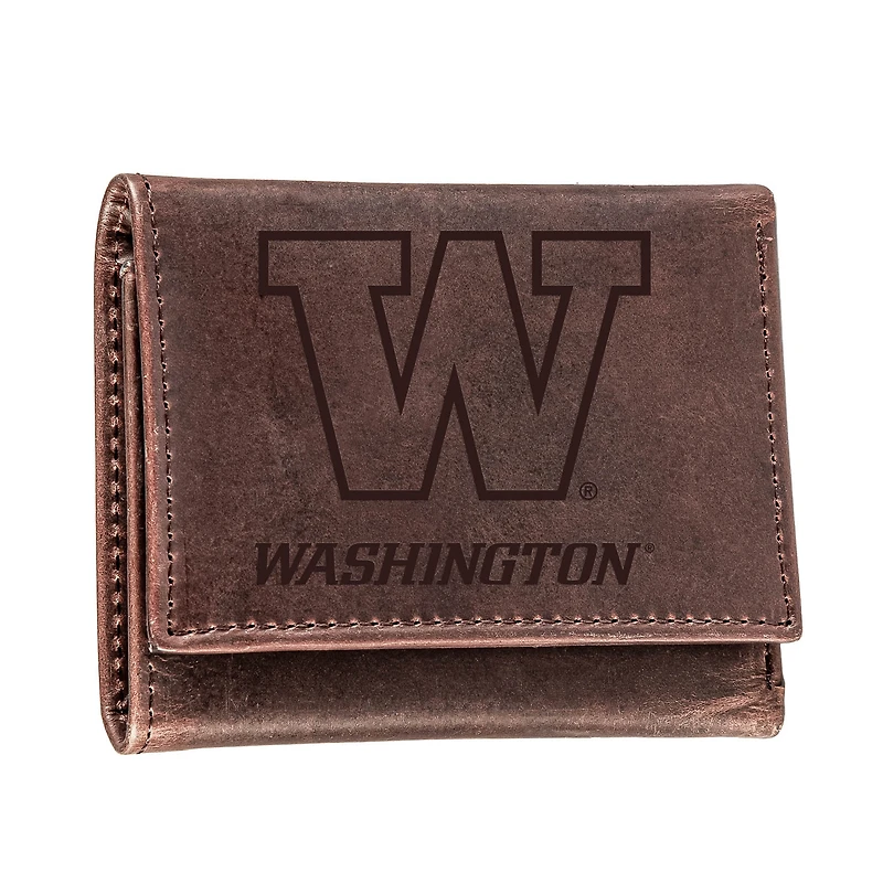 Brown Washington Huskies Leather Tri-Fold Wallet